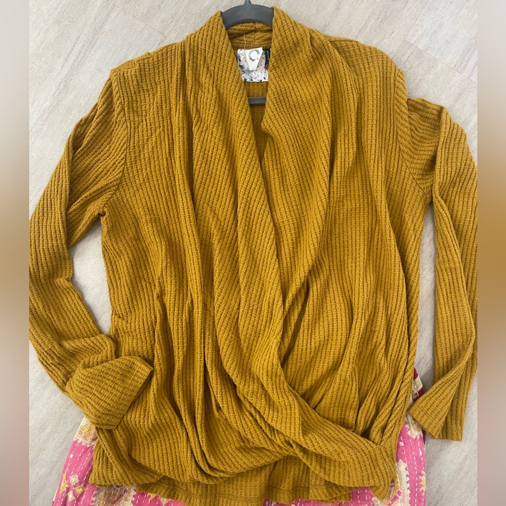 Anthropologie Akemi + Kin Mustard Yellow Wrap Top - Picture 2 of 11